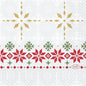 The Duni GmbH napkins 24x24 3-ply Tradition feature golden and white snowflakes on a light background, bordered by red and green geometric accents, with the Duni logo at the bottom right. Package: 50 pieces.