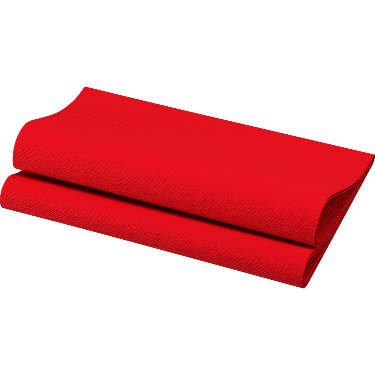 The red Bio-Dunisoft napkin 40 x 40 cm 1/4 fold from Duni GmbH is neatly folded in half on a white background and has a textured surface.