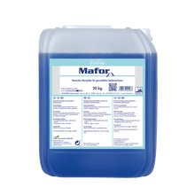 A 20 kg plastic container Dr. Schnell MAFOR N 1 rinse aid for dishwashers by DR.SCHNELL GmbH & Co. KGaA, blue liquid, German label, for commercial dishwashers, ensures streak-free shine on dishes.