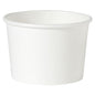 The Basic White Soup Cup Cardboard/PE from Duni GmbH is a simple white disposable paper cup with a rolled rim, depicted empty at a slight angle against a white background. Ideal as a soup cup on the go for convenient meals.