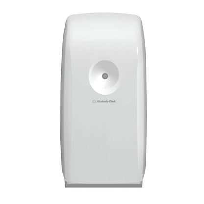 The Aquarius™ air freshener from Kimberly-Clark GmbH is a white, wall-mounted dispenser with a sleek design that complements any room air system for a clean, fresh environment.