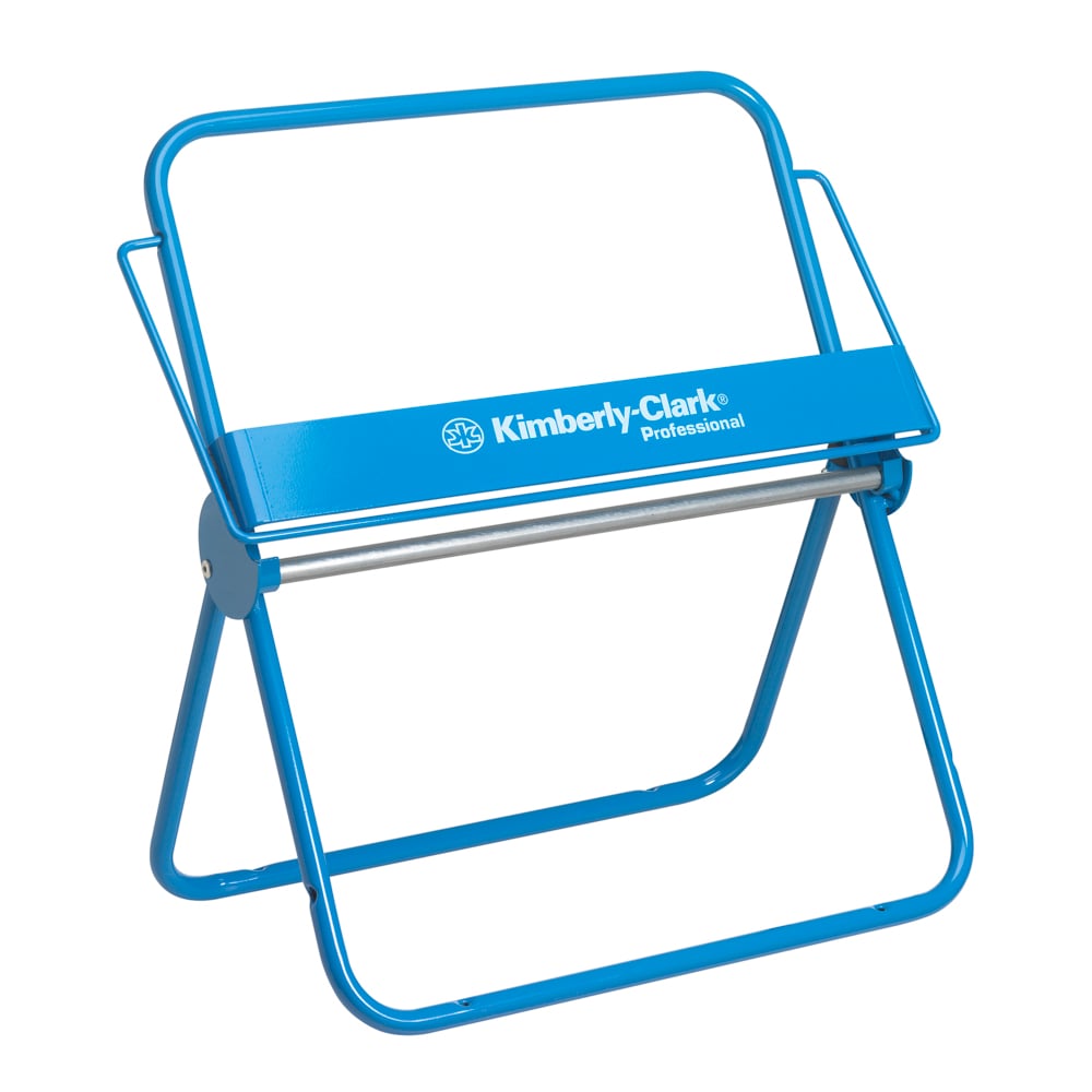 The Kimberly-Clark Professional™ Wall Mount for Wiper Rolls - Large Roll in blue is a wall-mounted dispenser from Kimberly-Clark GmbH with a sturdy holder for efficient dispensing of large wiper rolls.