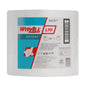 A large white WypAll® L10 EXTRA+ wiper roll (38.00 cm x 23.50 cm) from Kimberly-Clark GmbH with a blue-white label, application diagram for surface cleaning, and barcodes.