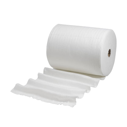 A large roll of Kimtech® polishing cloths (white, 1 refill pack x 300 sheets) from Kimberly-Clark GmbH is partially unrolled and shows a wavy edge on the loose sheet against a solid white background.