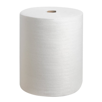 A Kimtech® polishing cloth refill pack in white from Kimberly-Clark GmbH, consisting of a refill roll with 300 sheets, is depicted upright with a visible cardboard core on a white background.