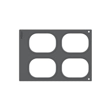 The cassette DF 10/DF20 for Brick Mini (4-use) by Duni GmbH is a gray silicone mold with four large, rounded, rectangular cavities, a small hole at the top right, and the number 199254 - perfect for packaging and storage.