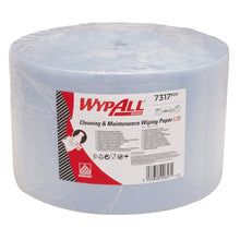 The blue WypAll® L20 paper wipe for maintenance work, extra wide, comes as a large roll with 1,000 sheets from Kimberly-Clark GmbH - packed in plastic with product info - ideal for maintenance and cleaning tasks.