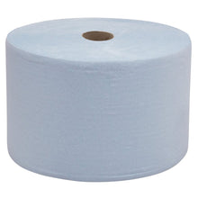 A WypAll® L20 paper wipe for maintenance work large roll from Kimberly-Clark GmbH in blue (extra wide, 1 roll x 1000 sheets) is shown new and unused with a visible cardboard core on a white background.