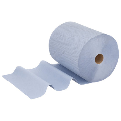 The Kimberly-Clark GmbH WypAll® L20 paper wipe for surfaces is an extra-wide blue large roll with 1000 sheets on a cardboard core, characterized by a subtle pattern - ideal as an absorbent cleaning cloth.