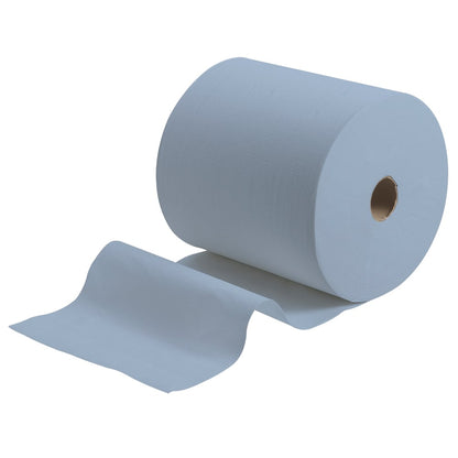 A Scott® hand towel paper towel roll (304.00 m x 19.80 cm) from Kimberly-Clark GmbH in light blue is partially unrolled on a white background.