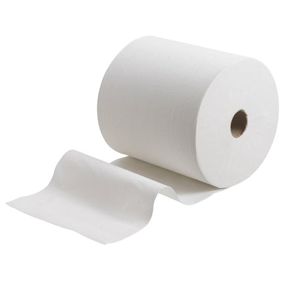 A large Scott® hand towel roll (304.00 m x 19.80 cm) from Kimberly-Clark GmbH is partially unrolled on a plain white background to highlight its quality and functionality.