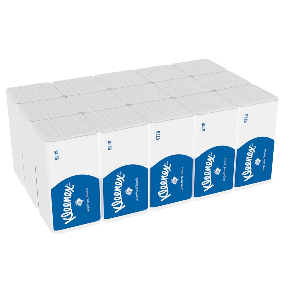 A bulk pack of Kleenex® folded tissues from Kimberly-Clark GmbH: 15 packs of 124 white tissues each in a box—convenient, hygienic, and ideal for organized dispensing.