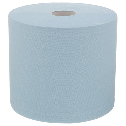The WypAll® L20 paper wipe for maintenance work - large roll in blue (1 roll x 500 sheets) from Kimberly-Clark GmbH stands upright against a white background - ideal for maintenance and cleaning tasks.