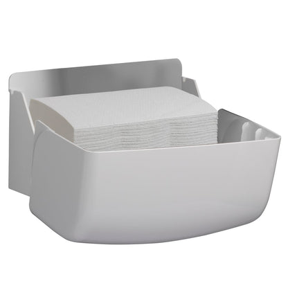 The Aquarius™ dispenser for folded towels from Kimberly-Clark GmbH is a small, wall-mounted white dispenser with open front access for hygienic towel dispensing. 1 dispenser per box.