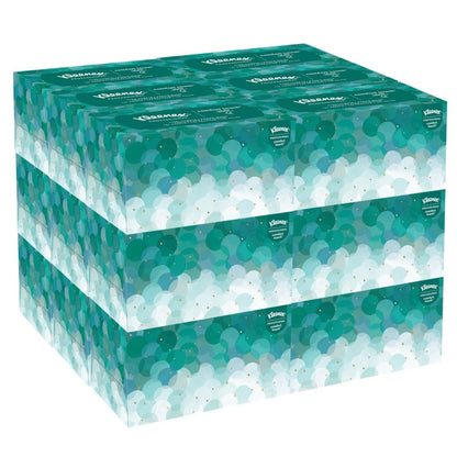 Three rows of four Kleenex® Ultra™ Interfold Hand Towels (white, medium, 70 pieces/pack) from Kimberly-Clark GmbH are stacked; each box features a green-white circle design, Kleenex logo on the left, for hygienic hands.