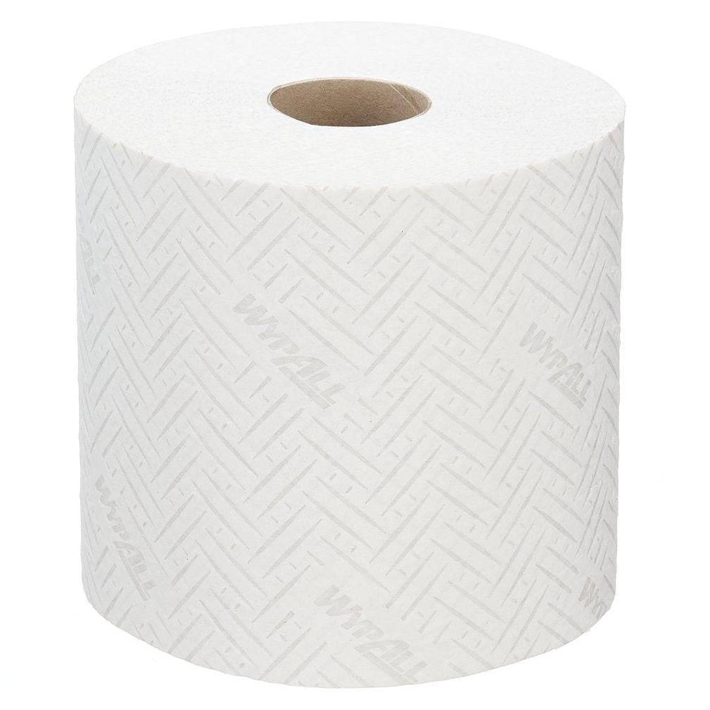 The WypAll® L20 paper wipe for maintenance work from Kimberly-Clark GmbH, white embossed roll with central dispenser, offers 6 rolls of 400 sheets each - ideal for cleaning solutions and maintenance work.