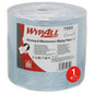 The WypAll® L20 paper wipe for maintenance work large roll in blue from Kimberly-Clark GmbH contains 1 roll with 500 sheets, is packed in foil and has a label with product information; a red symbol indicates the content of the single roll.