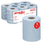 A pack of six rolls of WypAll® Reach™ paper towel for food & hygiene - centerfeed by Kimberly-Clark GmbH with 430 sheets each (2,580 in total), depicted with one roll in front, showing branding and details.