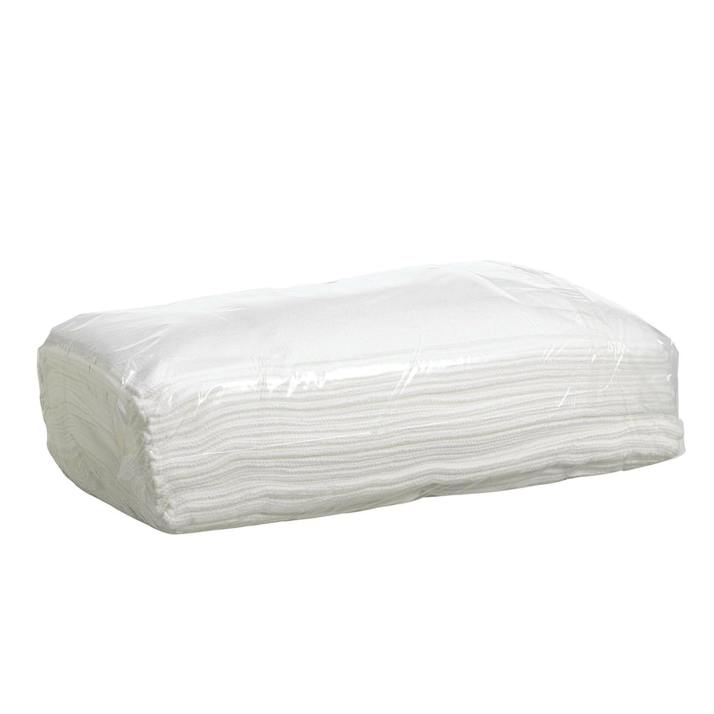 A stack of Kimberly-Clark GmbH Kimtech® Auto Microfiber Surface Wipes (1 carton x 25 white wipes) in clear plastic, ideal for car cleaning, arranged against a white background.