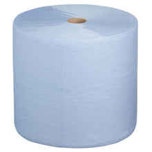 A Kimberly-Clark WypAll® L30 large roll paper towel (blue, extra wide & long, 1 roll x 1000 towels) stands upright with visible cardboard core against a white background - ideal for maintenance work.