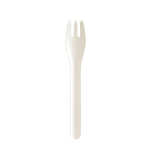 A single PLUMA paper fiber fork 160mm white from Duni GmbH with a white handle and three prongs stands upright against a white background.