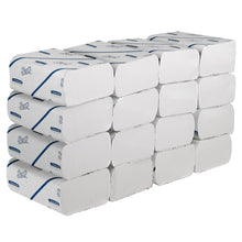 A stack of Scott® Hand Towels - Narrow-Fold / White by Kimberly-Clark GmbH, in white and blue partial packaging, arranged in 4x4 rows - ideal for hygienic hand drying with its practical narrow-fold design.