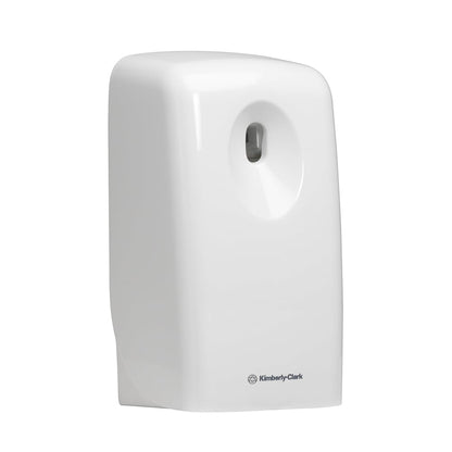 The Kimberly-Clark GmbH Aquarius™ air freshener - White is a white, rectangular dispenser with rounded edges and a top opening that refreshes the air in your room. The Kimberly-Clark logo is located on the lower front side.