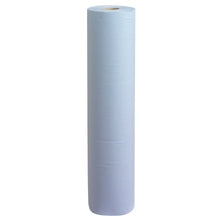A large Scott® doctor's roll (38.00 cm x 51.00 cm) from Kimberly-Clark GmbH in light blue with a center hole stands upright against a plain white background - ideal for medical facilities.