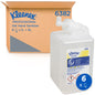 A 1-liter cartridge of Kleenex® Extra Gel Hand Sanitizer from Kimberly-Clark GmbH stands in front of a box labeled "6 Cartridges x 1 Ltr = 6L". A blue symbol highlights this pack of 6 cartridges for effective hand sanitizing.