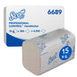 A carton of Scott® Control™ Interfold Hand Towels from Kimberly-Clark GmbH, White, 15 clips x 304 sheets (4,560 total), comes in a white-blue package labeled "6689" for efficient hand drying.
