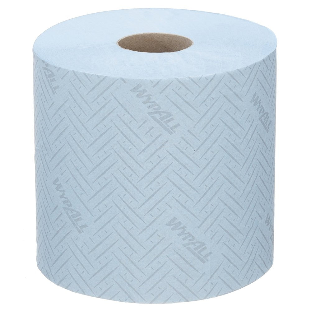 The WypAll® L10 paper towel (38.00 cm x 18.30 cm) from Kimberly-Clark GmbH is a large, blue industrial centrefeed roll, ideal for service & retail cleaning with Reach+™ dispensers.