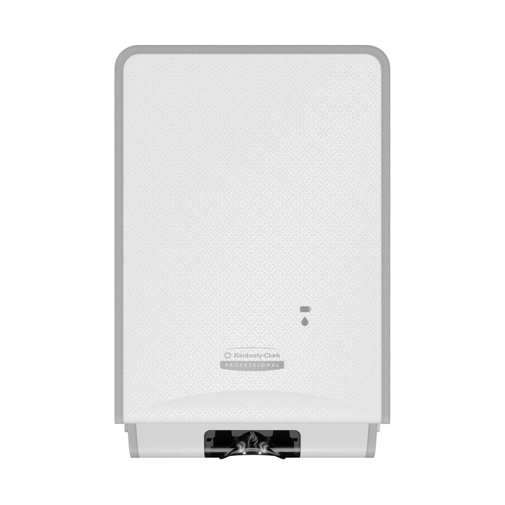 A white Kimberly-Clark Professional™ Icon™ electronic skincare dispenser (1.2 L) with touchless dispensing in White Mosaic design - ideal for hygienic hand care in public areas.