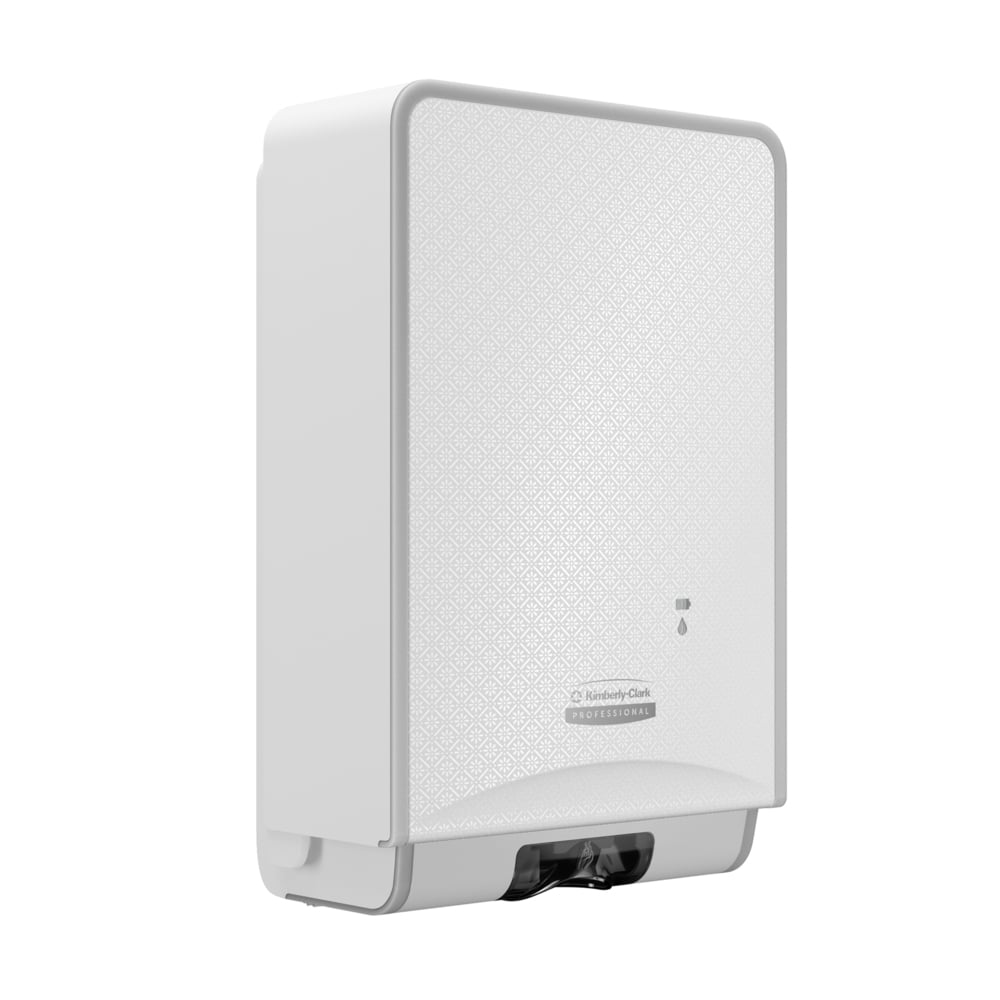 The Kimberly-Clark Professional™ Icon™ Electronic Skincare Dispenser, 1.2 L, White Mosaic by Kimberly-Clark GmbH offers touchless dispensing for hygienic environments and impresses with a modern design with a textured front.