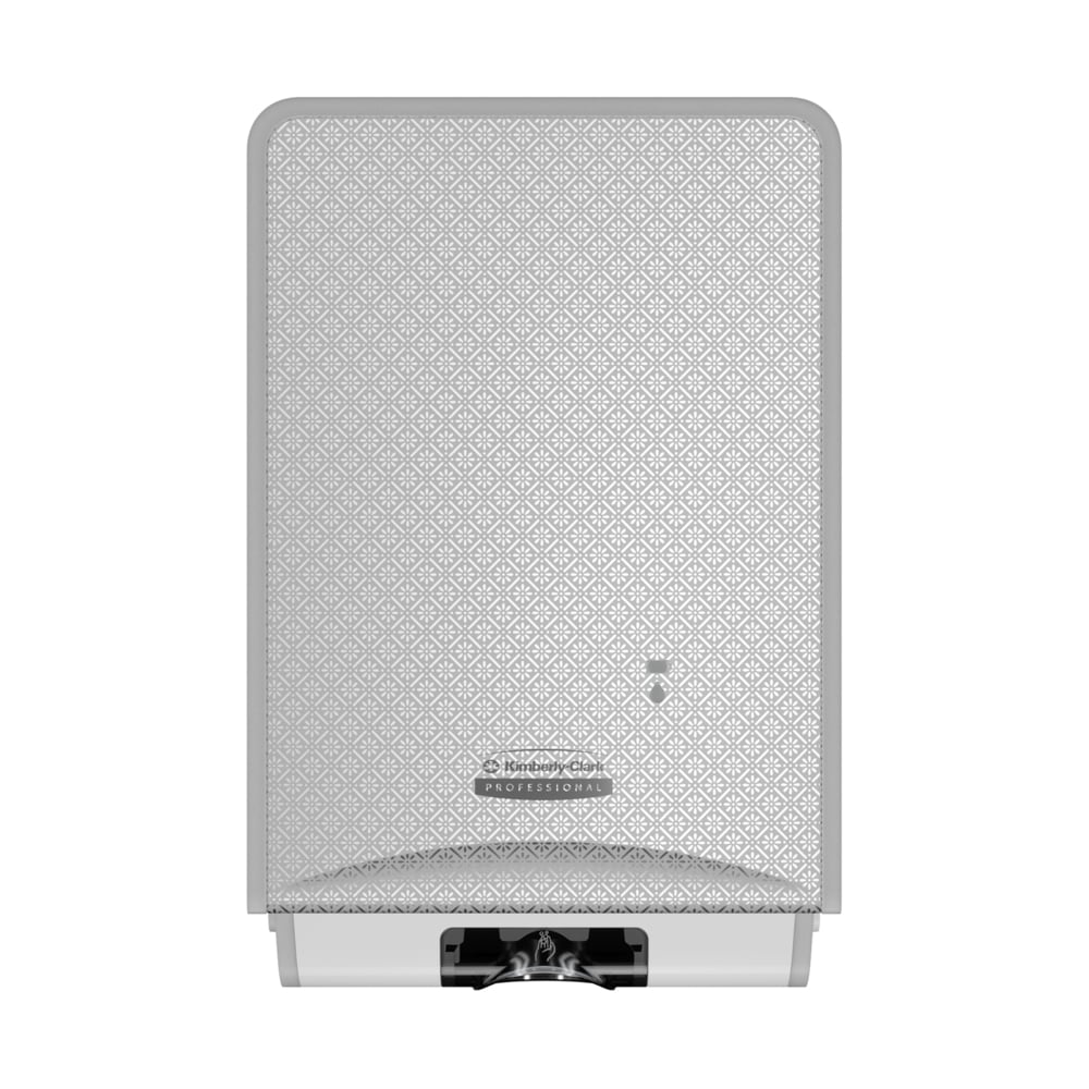 The Kimberly-Clark Professional™ Icon™ electronic skincare dispenser (1.2 l, Silver Mosaic) by Kimberly-Clark GmbH offers touchless dispensing, a textured surface, visible dispensing slot, and front logo as well as control light.
