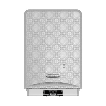The Kimberly-Clark Professional™ Icon™ electronic skincare dispenser (1.2 l, Silver Mosaic) by Kimberly-Clark GmbH offers touchless dispensing, a textured surface, visible dispensing slot, and front logo as well as control light.