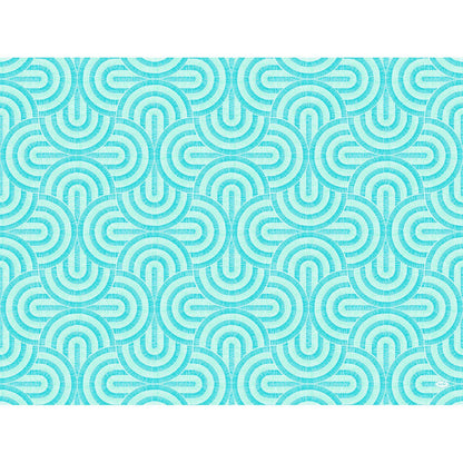Symmetrical geometric pattern with overlapping turquoise and light blue semicircles on white, creating a modern, repetitive pattern - perfect for Dunicel sets 30x40 by Duni GmbH.