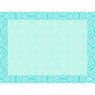 The Duni GmbH Breeze mint blue paper placemats (30x40 cm) feature a central mint blue area and a geometric border with repeating blue and turquoise circles, creating a stylish, symmetrical, Art Deco-inspired look. Package: 250 pieces.