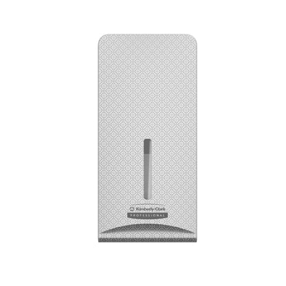 The Kimberly-Clark GmbH Professional™ Icon™ Dispenser Faceplate - FTT (27.80 cm x 13.10 cm x 1.40 cm) features a textured diamond pattern and a vertical window, ideal for modern washroom designs.