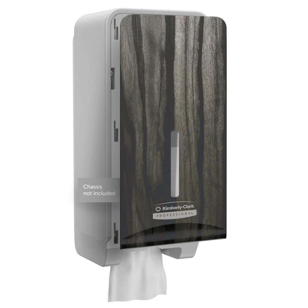 Kimberly-Clark Professional™ Icon™ Dispenser Faceplate (FTT, 27.80 x 13.10 x 1.40 cm) by Kimberly-Clark GmbH, in a dark, semi-transparent design with a white towel, ideal for modern washrooms. Label notes: Chassis not included.