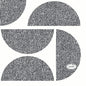 Four black-and-white, textured shapes - a quarter circle, two half circles, and a vertical half circle with the inscription "DUNI" - are on a plain background, reflecting the elegant style of the Dunisoft napkins 20 x 20 cm from Duni GmbH.