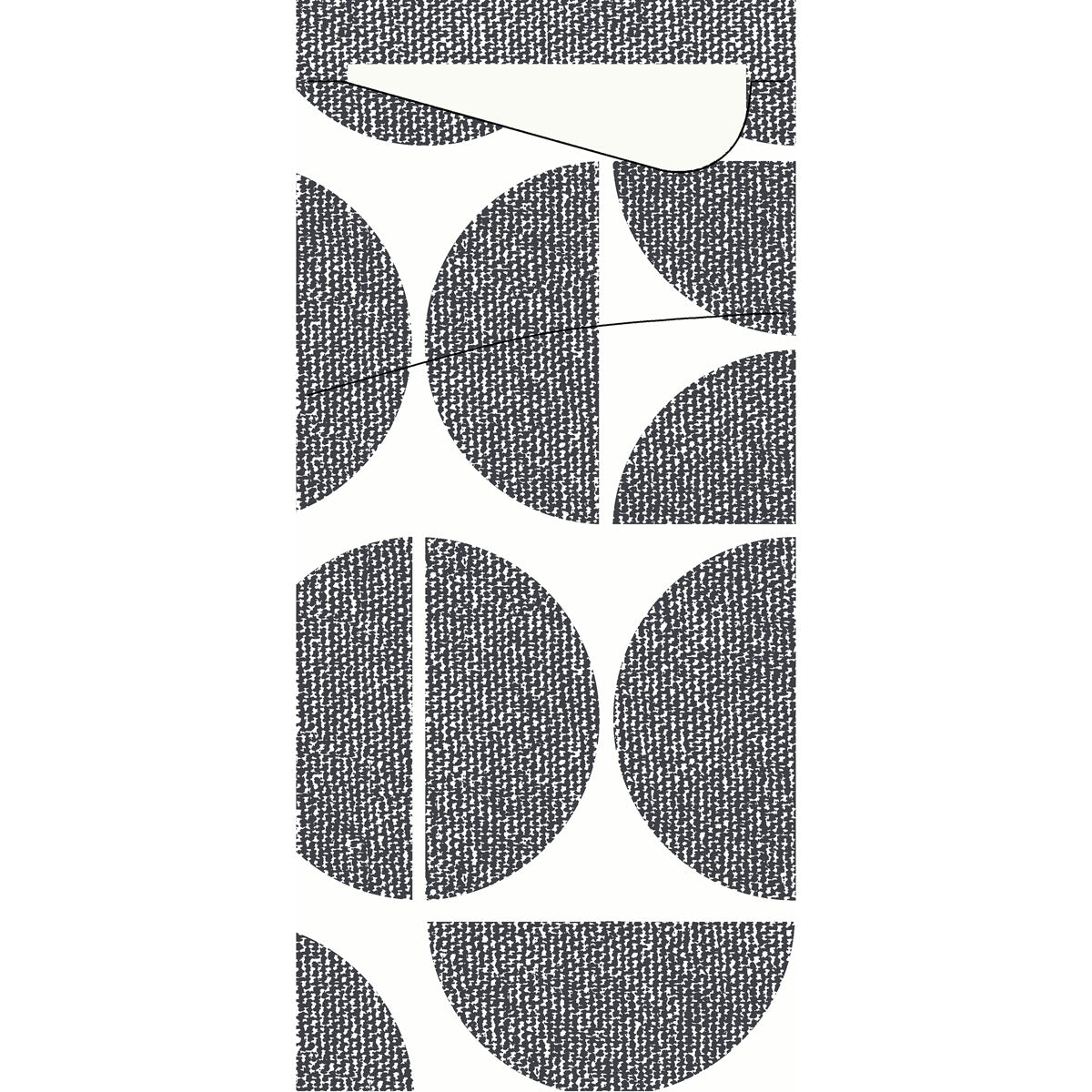A grid of black and white, textured semicircles and quarter circles on a white background reminiscent of the softness of the Sacchetto Zelltuch 190 x 85 mm by Duni GmbH, with a cream-colored solid shape at the top.