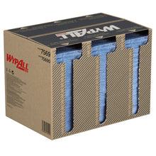 The Kimberly-Clark GmbH WypAll® ForceMax wipes, blue, quarter-folded (33.50 x 34.50 cm), come in a dispenser box with 480 wipes and are ideal for industrial cleaning; carton displays product name and number 75690.