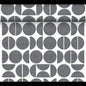 The Dunicel table runner Tête-à-Tête (24 m x 0.4 m, 20 sections) by Duni GmbH displays black and white geometric patterns - full circles, half circles, and segmented circles - ideal for a modern Tête-à-Tête table decoration.