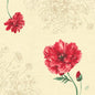 The Dunisoft napkins 40 x 40 cm 1/4 fold by Duni GmbH feature a beige background with sketched flowers, two bright red blossoms, and a bud on a green stem - perfect for adding elegance to any set table.