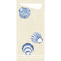 The Sacchetto Zelltuch 190 x 85 mm by Duni GmbH is a beige, rectangular towel with three blue and white shell motifs across the surface, a white corner, and thin white lines at the top and bottom edges.