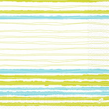 The Duni GmbH Zellt napkins 40x40 cm, 3-ply, Elise stripes show yellow and light blue horizontal stripes on white with a "Built" logo and are delivered in a pack of 250 napkins.