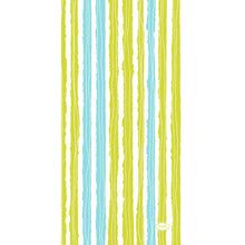 The Dunisoft napkins Elise Stripes 20x40 cm by Duni GmbH feature uneven blue and green vertical stripes of varying thickness on white, as well as a small yellow "DUNI" oval at the bottom right. The package contains 120 napkins.