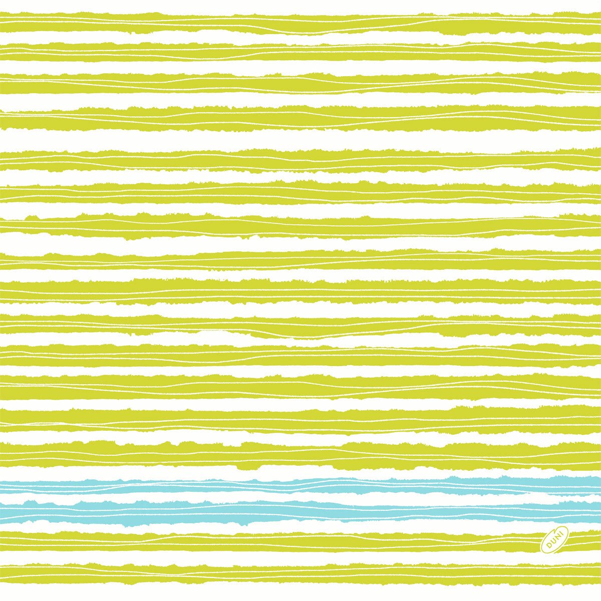 A pattern of uneven yellow-green lines on white with blue accents and a small "Hello" label - ideal for Dunisoft napkins 40 x 40 cm 1/4 fold by Duni GmbH.