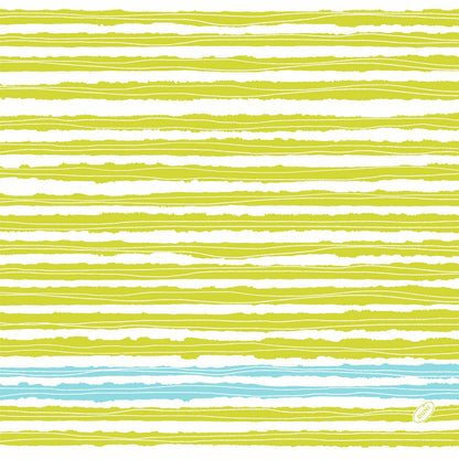A pattern of uneven yellow-green lines on white with blue accents and a small "Hello" label - ideal for Dunisoft napkins 40 x 40 cm 1/4 fold by Duni GmbH.