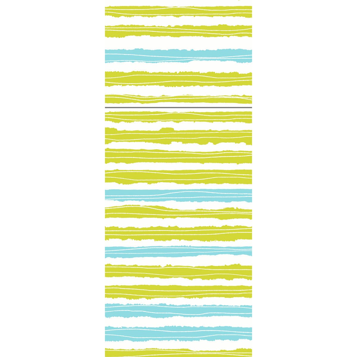 A vertical pattern of uneven yellow-green, aqua-blue, and white stripes with hand-drawn edges on white - perfect for the Duniletto-Slim 40x33cm by Duni GmbH. The stripe sequence repeats in the image.